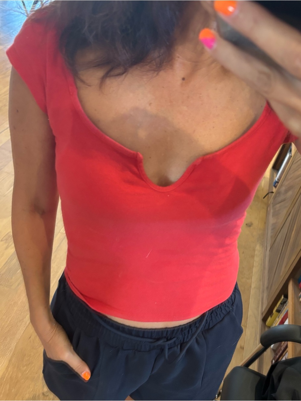 Urban Outfitters Red Scoop-Neck Cropped Cap Sleeve Top